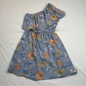 Lush One Shoulder FLoral Mini Dress Womens Size M Blue A Line